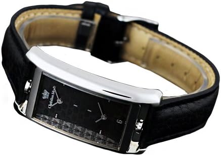 Christian Mode Rectangular Face Genuine Leather Strap Water Resistant Dual Time Watch - No. 0007 (Dial Black, Band Color Black)