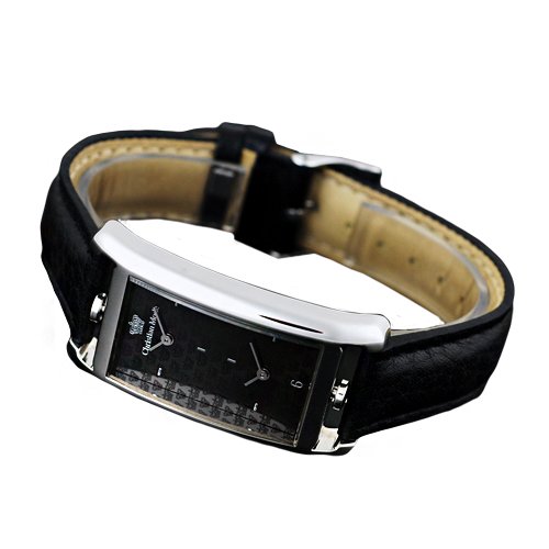 Christian Mode Rectangular Face Genuine Leather Strap Water Resistant Dual Time Watch - No. 0007 (Dial Black, Band Color Black)
