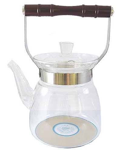 "FantasticTea Borosilicate Crystal Clear Glass Kettle with Wood Handle (700 ml, 3 cups, 24 fl oz)"