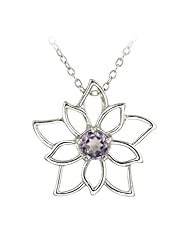 Sterling Silver Gemstone Flower Pendant Necklace 18"