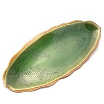 Green Leaf Oval Porcelain Serving Tray, 19"