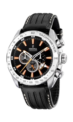 Festina Mens F164894 Black Leather Quartz Watch with Black Dial