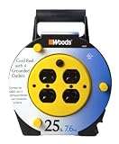 Woods 4907 25-Foot Extension Cord Reel with 4-Outlets and 12-Amp Circuit Breaker