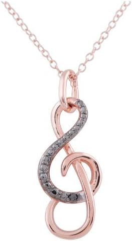 Sterling Silver Black & Rose Gold Plated Musical Note Pendant with 0.01ct Black Diamond Accent on a 18" Link Chain