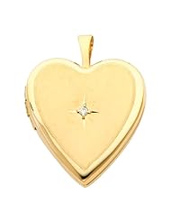 14K Yellow Gold Diamond-Accent Heart Locket Pendant (0.8" Inches or 20mm, 1/10 ctw., HI, I1-I2)