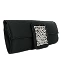 Womens Black Diamante Wedding Satin Clutch Bag