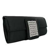 Womens Black Diamante Wedding Satin Clutch Bag