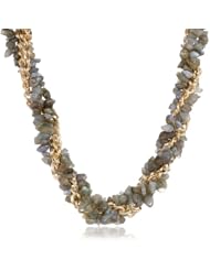 Labradorite Chip and Gold Tone Chain Twister Clasp Necklace, 36"
