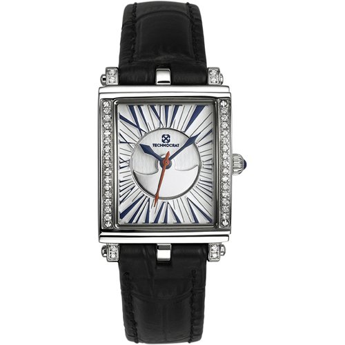 Technocrat Swiss Made Women's Diamond Watch with Black Leather Strap (Diamond Wt. 0.28 carat)