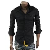Doublju Mens Casual Shoulder Strap Shirt (Large / US Medium/BLACK)