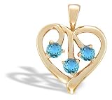 14K Yellow Gold Genuine Round Blue Topaz Heart Pendant