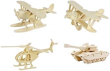 4Pcs/Lot Kids Plane Tank Wooden 3D Puzzle Iq Model Building Kits For Children