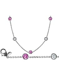 Original Star K (tm) 72 Inch Gems By The Yard Necklace With Cubic Zirconia And Simulated Pink Sapphire in 925 Sterling Silver