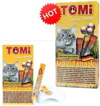 8 Pcs x 15 G. Tomi Liquid Snack Recipe Chicken Liver+ Biotin for Cat