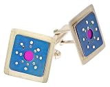 Handmade limited edition blue titanium, magenta aluminium and sterling silver cufflinks