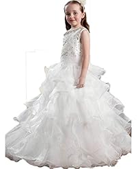 Girls Beaded Lace Crystal Applique Floor Length Organza/Taffeta  Halter One Shoulder  Ball Gown Pageant Dress 