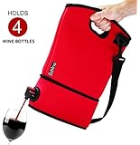 DuVino BAG IT! Neoprene Wine Purse - BYOB Wine Tote Carrier - Incl. 2 Baggies w/Spout - Holds 4 Bottles of Wine. Great Wine Gifts for Women or Her! Wine to Go Made Easy! (Red)
