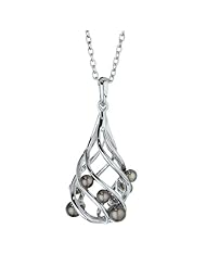 Ze Sterling Silver Caged Grey Freshwater Pearl Pendant. 30" Cable Chain.