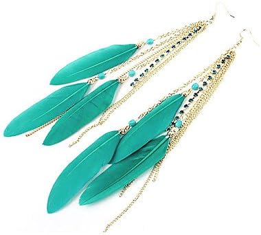 Lucky jewelry brand Sweet Style Feather Rhinestone Drop Earrings-Blue