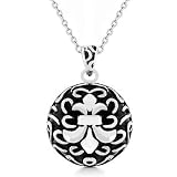 14k White Gold Rhodium Plated Up-Side-Down Fleur De Lis Pendant Necklace- 16 IN + 2 IN