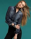 INC International Concepts? Petite Distressed Jean Jacket with Rhinestones