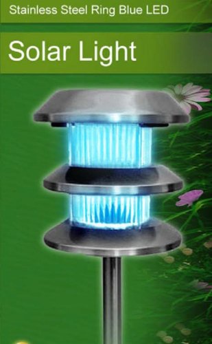 Stainless Steel Ring Blue Led Solar Powered Light For Garden, Patio, Driveway