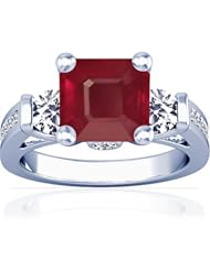 Platinum Cushion Cut Ruby Ring With Sidestones
