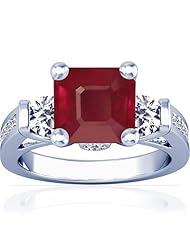 14K White Gold Cushion Cut Ruby Ring With Sidestones