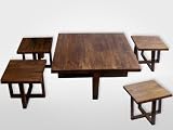 TABLE BASSE EN BOIS AVEC 4 TABOURET MANGUIER L: 90 cm l: 90 cm H: 40 cm