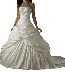 Strapless  Applique Lace Taffeta   Ball Gown Wedding Dress  With Ruffles