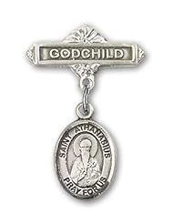 Sterling Silver Baby Badge with St. Athanasius Charm and Godchild Badge Pin