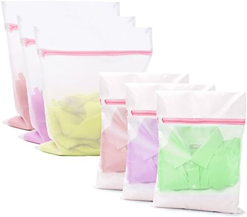 Avokii Set of 6 Delicates Laundry Mesh Wash Bag for Blouse, Hosiery, Stocking, Underwear, Bra and Lingerie Pink (3 Large and 3 Medium)