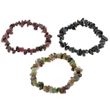 Set of 3 Polished Chip Bracelets - Dark Ruby, Dark Blue Sapphire, and Tourmaline - 5mm to 8mm
