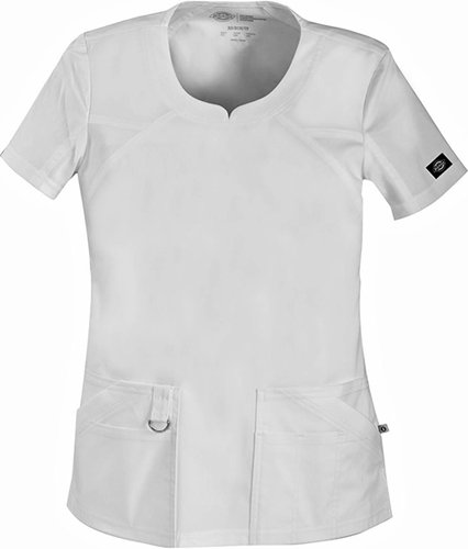 Dickies Medical Scrubs 82705 Women's Jr Fit V-Neck Knit Panel Scrub Top White XX-Small