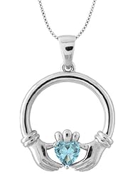 A Silver Breeze Claddagh Necklace Sterling Silver - March Birthstone ASBN-CLD3