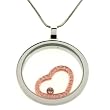 Infinity Necklace Swarovski CZ Diamonds Stainless Steel Rose Color Heart Inner Circle Pendant
