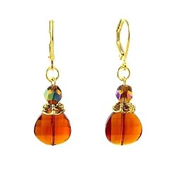 Earrings - E290 - Fire Polished Glass - Curved Lentil ~ Smoky Topaz (Brown)