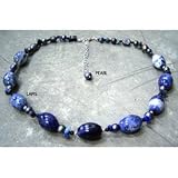 Sterling Silver Lapis,Pearl & Blk. Bead Adj. Necklace - QH2631-16