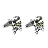 Green Amber and Sterling Silver Pirate Skull Cuff Links