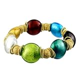 Multicolor Murano Glass and Gold Plated Bead Bracelet - Amber Multi-Color