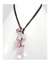 Pink Cotton Waxed Thread Glass Necklace In White Base