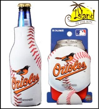 (2) BALTIMORE ORIOLES MLB BASEBALL CAN & BOTTLE KOOZIE