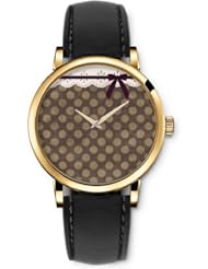 SPRAWL Aanalog Fashion Series Gold Ladies Watches of Genuine Black Leather Strap,Unique Wrist Watch for Women Girls Designed with Polka Dot Lace Trim