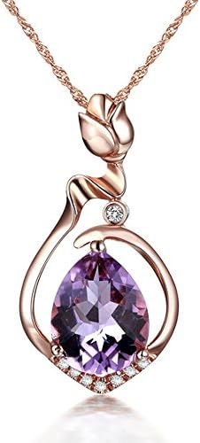 Rose Princess Rose Gold Plated 925 Sterling Silver Amethyst Pendant Without a Chain