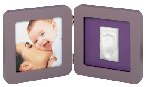 Baby Art 34120051 - Print Frame f&uuml;r Foto und Hand-/ Fu&szlig;abdruck, quadratischer Rahmen mit abgerundeten Ecken, Taupe & Lime/Plum