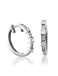 14k White Gold Circle Hoop Huggies Diamond Earrings (HI, I1-I2, 0.38 carat)