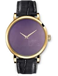 SPRAWL Aanalog Fashion Series Gold Ladies Watches of Genuine Black Leather Strap,Unique Wrist Watch for Women Girls Designed with Violet background with stains
