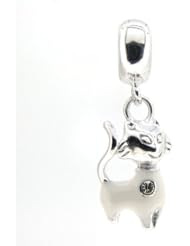 Queenberry Sterling Silver White Smile Kitty Cat Kitten Enamel Dangle Bead For Pandora Troll Chamilia Biagi European Charm Bracelet
