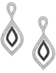 Black Diamond and Diamond Drop Earrings 3/4ctw