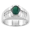 14K White Gold Man's Emerald and Diamond Ring